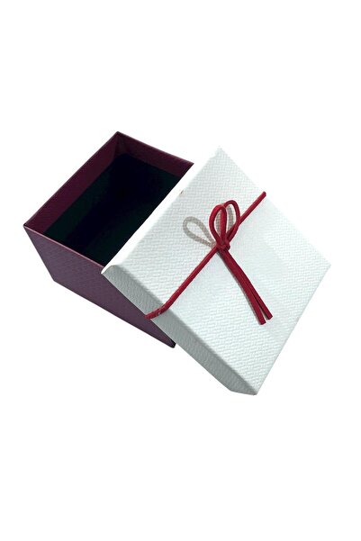 GÜZELYÜZ AVM Beyaz Kapak Bordo Kutu Boş Hediye Kutusu Kapaklı 8,5cmx8,5cmx5,5cm