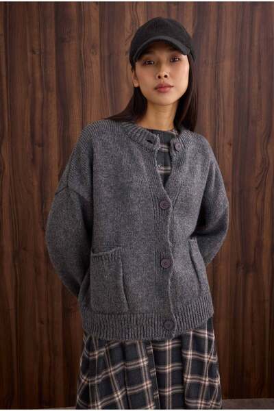 HEQA Alpaca Short Cardigan Anthracite