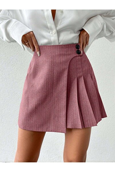 Purpleclo Two Button Pleated Mini Skirt