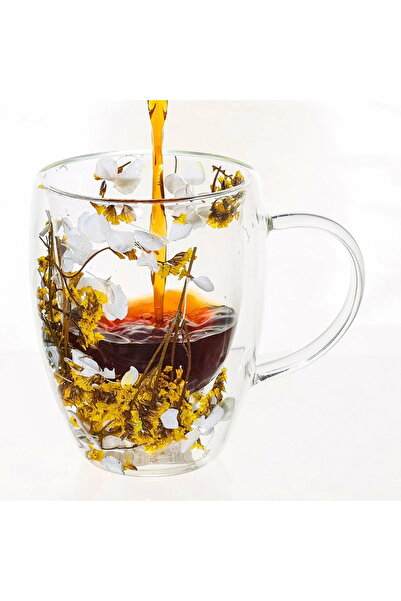 Next Trend Borosilicate double-wall glass mug 350 ml with dried yellow flowers –