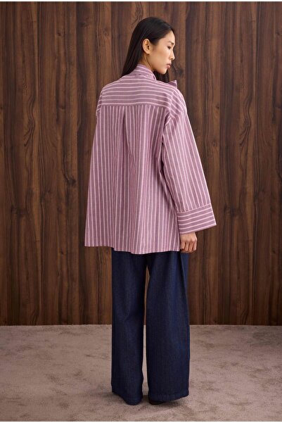 HEQA Bow Detailed Shirt Burgundy Stripe