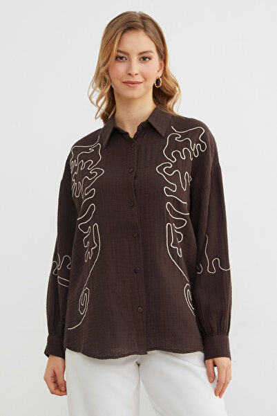 Fulla Moda Geometric Embroidered Loose Shirt