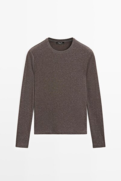 Massimo Dutti Metalik yüzeyli uzun kollu t-shirt