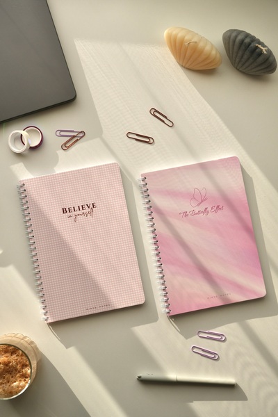 Mirya Notes A5 Spiralli Okul Defteri Kareli 2’li Set 80 Yaprak Pötikare-Kelebek