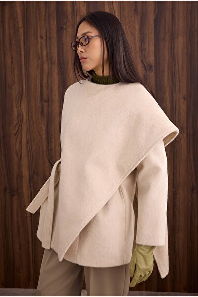 HEQA Palton cu guler șal cu curea Bone