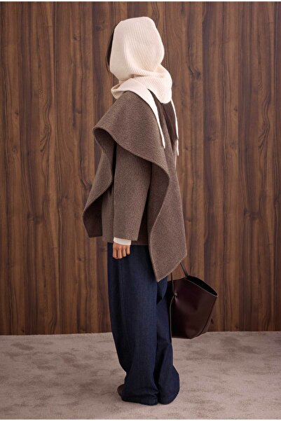 HEQA Palton cu guler șal cu curea maro