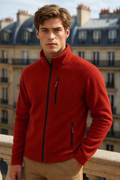 COMBİNE MİCHAİL Men's Zippered Loose Red 3-Piece Sweatshirt