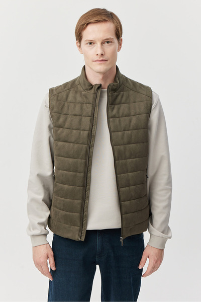 PAULMARK Men's Stand Collar Suede Vest