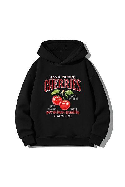 MODA Cherry Cherry Pinterest cu imprimeu Hanorac negru pentru adulți cu glugă...