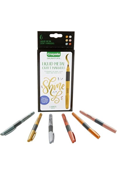 Crayola Signature Glitter Permanent Ink Markers, 6 Count, Multi-Color, Fine