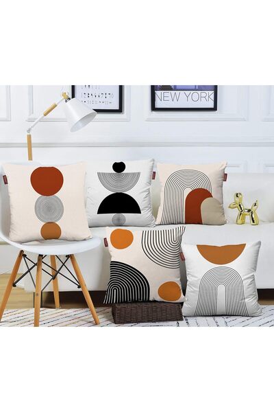 Generic AeroHaven Set of 5 Geometric Digital-Print Cotton Cushion Covers, Light White, 40.5×40.5 cm