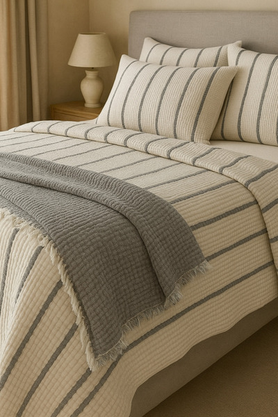 VERONİCA LİNE 8 Kat Müslin Çift Yönlü Yatak Örtüsü 240x260