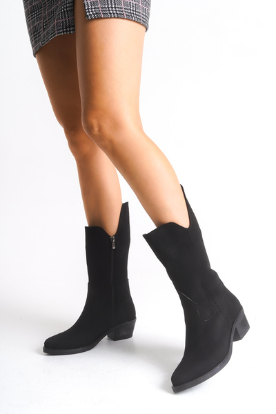 Ayakkabı Delisiyim Cizme de damă din piele intoarsa neagra Western Cowboy sub...