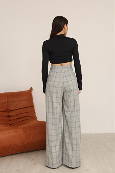 MIZUKI High Waist Polyviscose Plaid Trousers