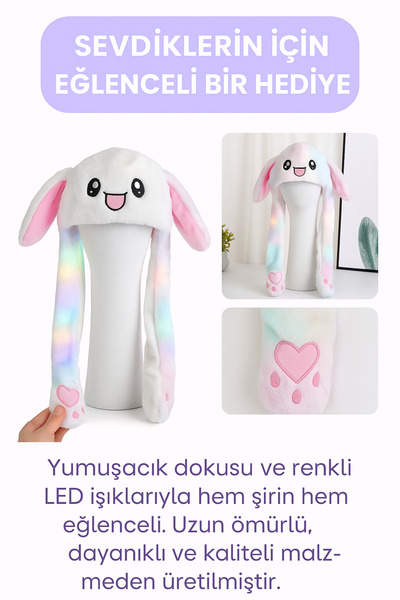 Selvira Hareketli Kulaklı ve Işıklı Tavşan Şapka | Komik Peluş Hayvan Şapka |...
