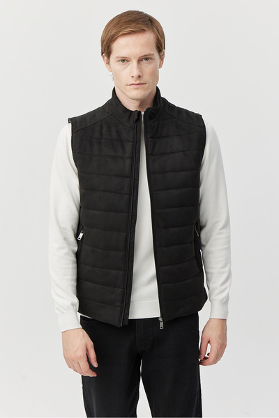 PAULMARK Men's Stand Collar Suede Vest