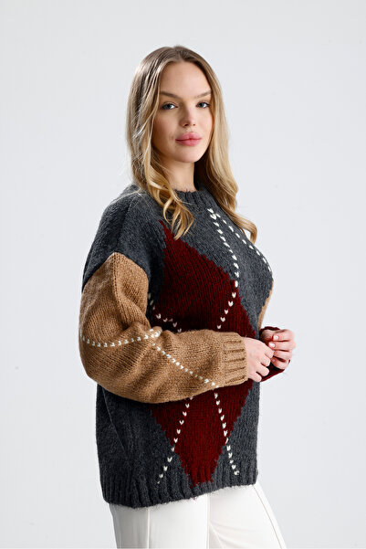 Figo guler rotund Pulover pentru femei cu model Baklava
