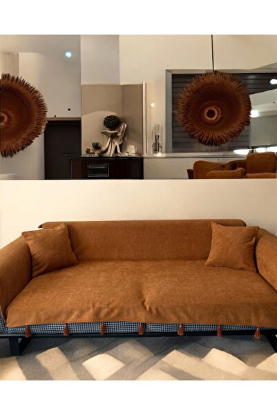 DESİGNBYASYAA Döşemelik Kumaş Koltuk Örtüsü Pati Dostu Püsküllü Kaymaz Sırt V...