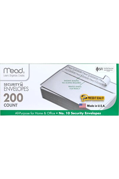 Mead #10 Self-Seal Security Envelopes, 4-1/8 x 9.5 in, White, 200 Pack