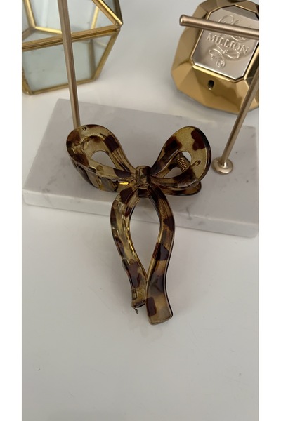 SU PERİSİ TAKI BİJUTERİ Bright Yellow Leopard Printed Bowknot Clip with Bottom Tone