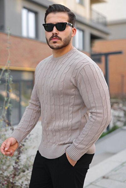 buğrahayalin Men's Knit Pattern Crew Neck Sweater