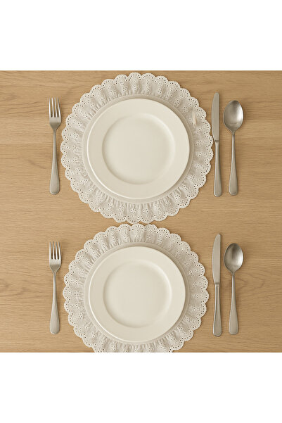 Belomia Home Collection Keten Fisto Fırfır Detaylı Amerikan Servis Yuvarlak 2 Adet