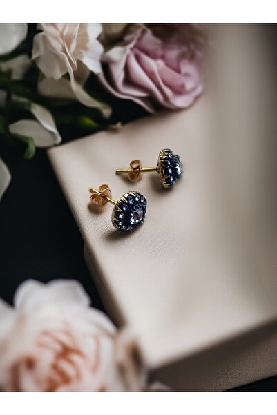 FAYRA ACCESSORIES Diamond Mounted Zircon Stone Pin Round Earrings