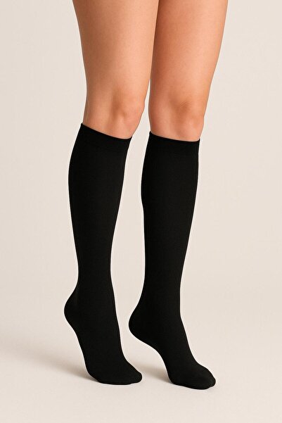 DÜVEN Opak & Parlak Görünmlü 80 Den Siyah Dizaltı Pantolon Çorap