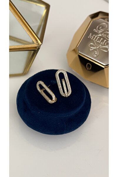 SU PERİSİ TAKI BİJUTERİ Xuping Gold Zircon Stone Interlaced Needle-Style Hoop Earrings