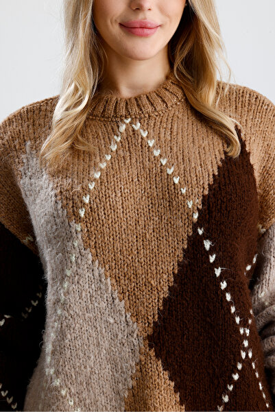 Figo Baklava Patterned Crew Neck Women's Sweater