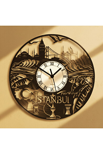 Handmade ساعة حائط مصنوعة يدويًا من الخشب المعاد تدويره مع صورة لمنظر مدينة ا...