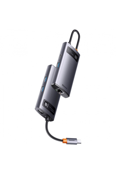 Baseus Διανομέας USB-C Μεταλλικός, 3 x USB-A - 1 x RJ45, Γκρι WKWG070113