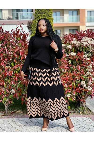 Abalı Yeni sezon kışlık etekli 2li takım Yumuşak yün iplik Durk park Lazanya model