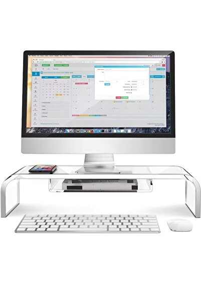 Chimora 44 ® Monitor Stand with Drawer, Keyboard Space, Ergonomic, 50x24x8 cm, Acrylic, Transparent