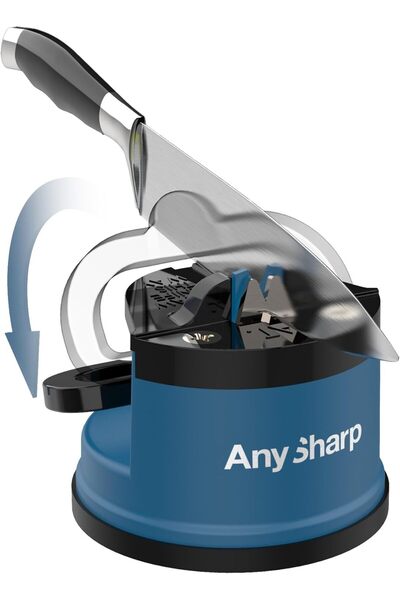 AnySharp Essential PowerGrip Knife Sharpener - for Straight and Serrated Blades - Blue