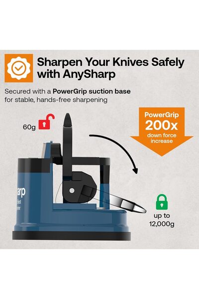 AnySharp Essential PowerGrip Knife Sharpener - for Straight and Serrated Blades - Blue