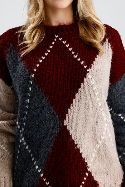 Figo Baklava Patterned Crew Neck Women's Sweater