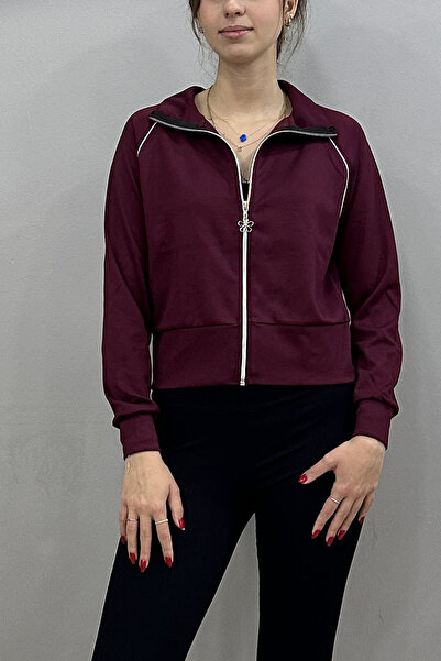 Tam Moda Top de trening din material modal cu mâneci cu fermoar și dungi