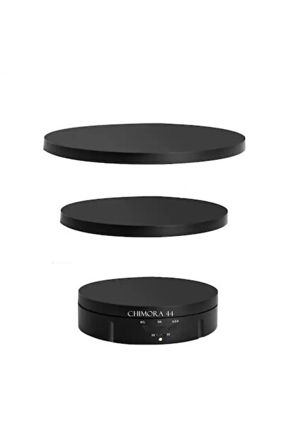 Chimora 44 ® 3-in-1 Rotating Photo Table (15/18/22 cm) – 360° Motorized, Remote, USB, Black