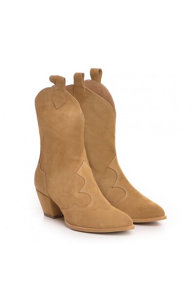 Vanilla Days Ghete Novia din piele întoarsă - bej, toc bloc de 5 cm