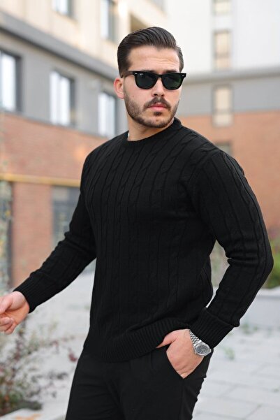 buğrahayalin Men's Knit Pattern Crew Neck Sweater