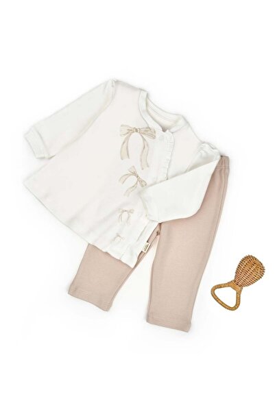 BabyCosy Organic Wear Set bluză și pantaloni, cu fundă, BabyCosy, 100% bumbac