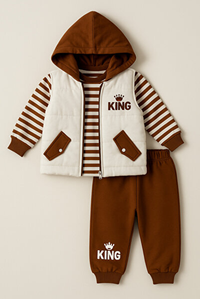 Selvira 100% Cotton King Detailed Hooded Winter Set with Vest, Long Sleeve To...