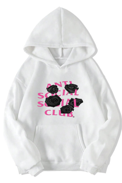 Rivox Unisex White Hooded Oversized Sweatshirt Antisocial Printed