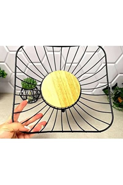 OEM Metal fruit bowl, metal structure with bamboo bottom, black/natural, square model, 28.5