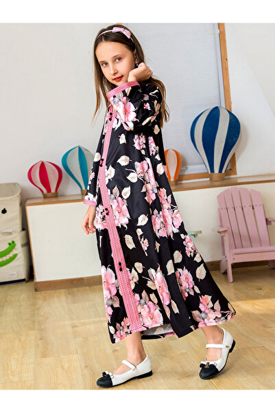 FridayIn Sweet V-neck Flowers Buttons Flared sleeve Kaftan