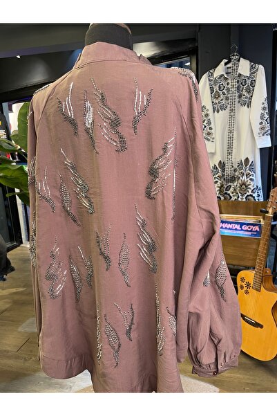 Dadali Women's Stone Embroidered Special Design Long Sleeve Cotton Kimono