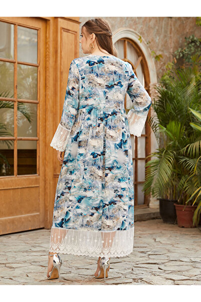 FridayIn Female Sweet Round neck Flowers Basic fitness Plus size dress