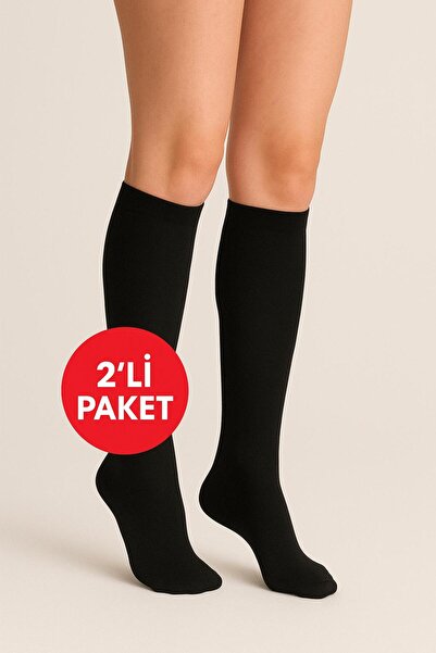 DÜVEN 2'Li Opak & Parlak Görünmlü 80 Den Siyah Dizaltı Pantolon Çorap