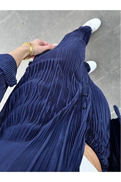 verabelle Women's Pleated Satin Fabric Pantalon Shirt Set